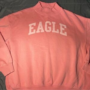 American Eagle Funday Sweatshirt Womens Medium Pink Oversized Mock Neck Graphic